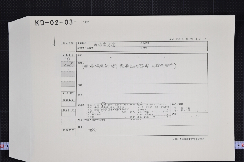 黒嶋桶屋惣四郎取替金覚書（後欠） - ページ 1