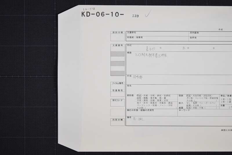 羽咋郡土田組三歳駒毛附等書出申帳（表紙のみ） - ページ 1